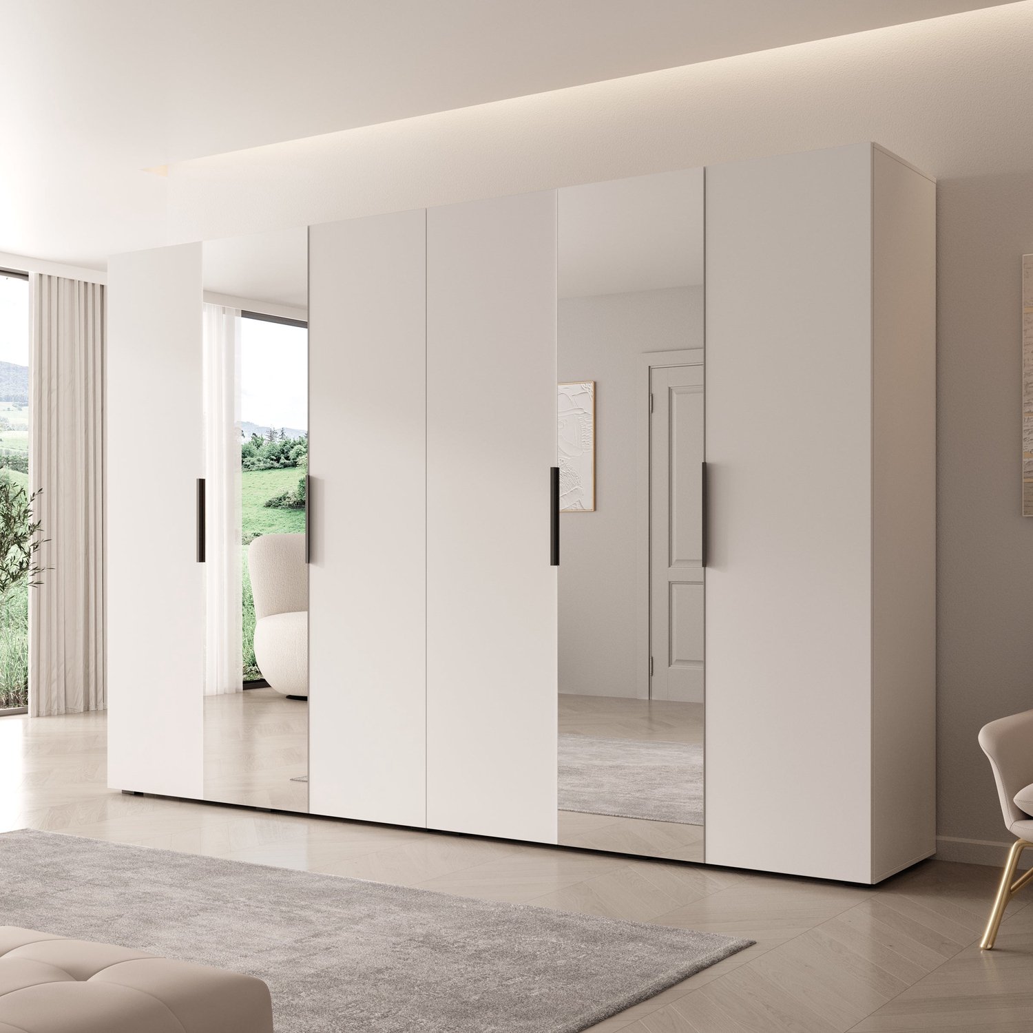 MEUBELLA Kledingkast Marquesa - Wit - 300 cm - Met spiegel