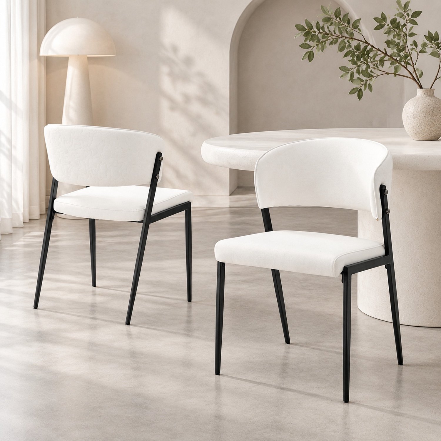 MODFU Set Van 2 Eetkamerstoelen - Gestoffeerde Zitting - Metalen Onderstel - Wit En Zwart - 49 X 51 X 78 Cm