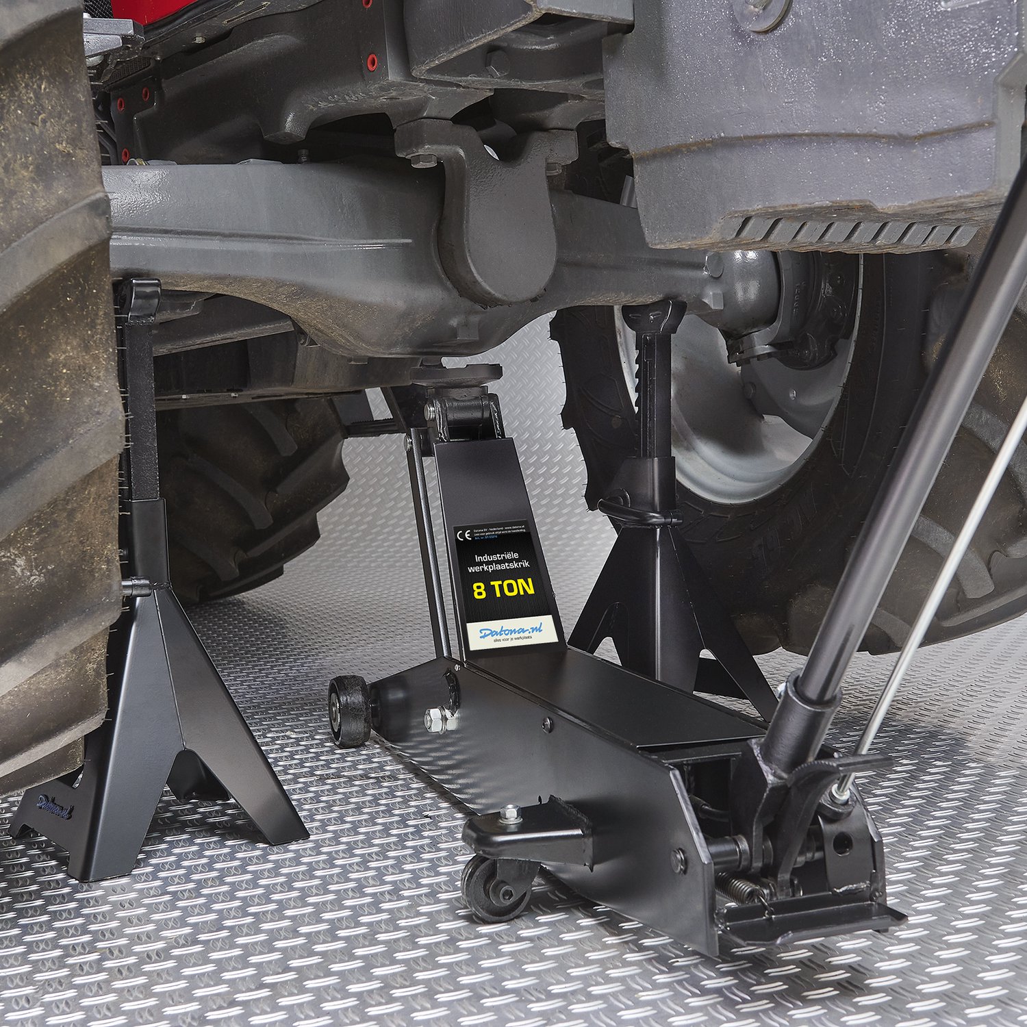 Datona® Werkplaatskrik 8 ton met hoge assteunen 12 ton - Zwart
