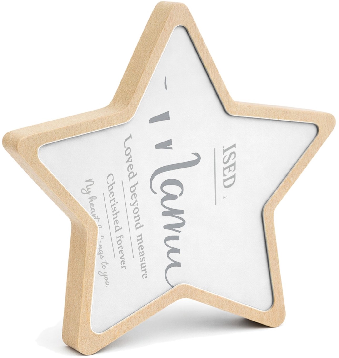 Mr Cadeautjes MDF fotolijst ster 14 x 13,5 - design Teder typografisch design met een groot kernwoord en een zac | cadeau Wit