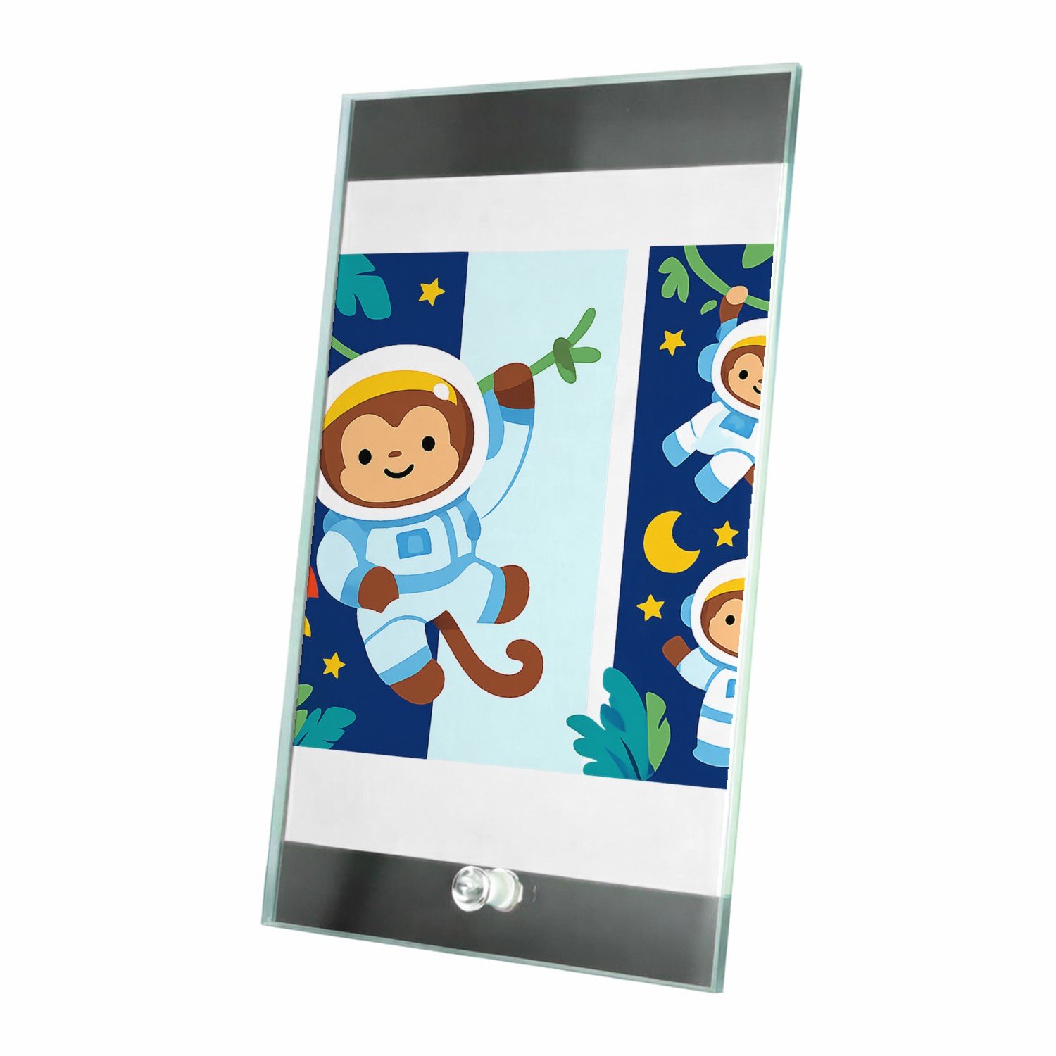 Mr Cadeautjes Glasframe 15 x 23 - design Dromerige jungle met hangende aapjes en tropische bladeren | cadeau Wit
