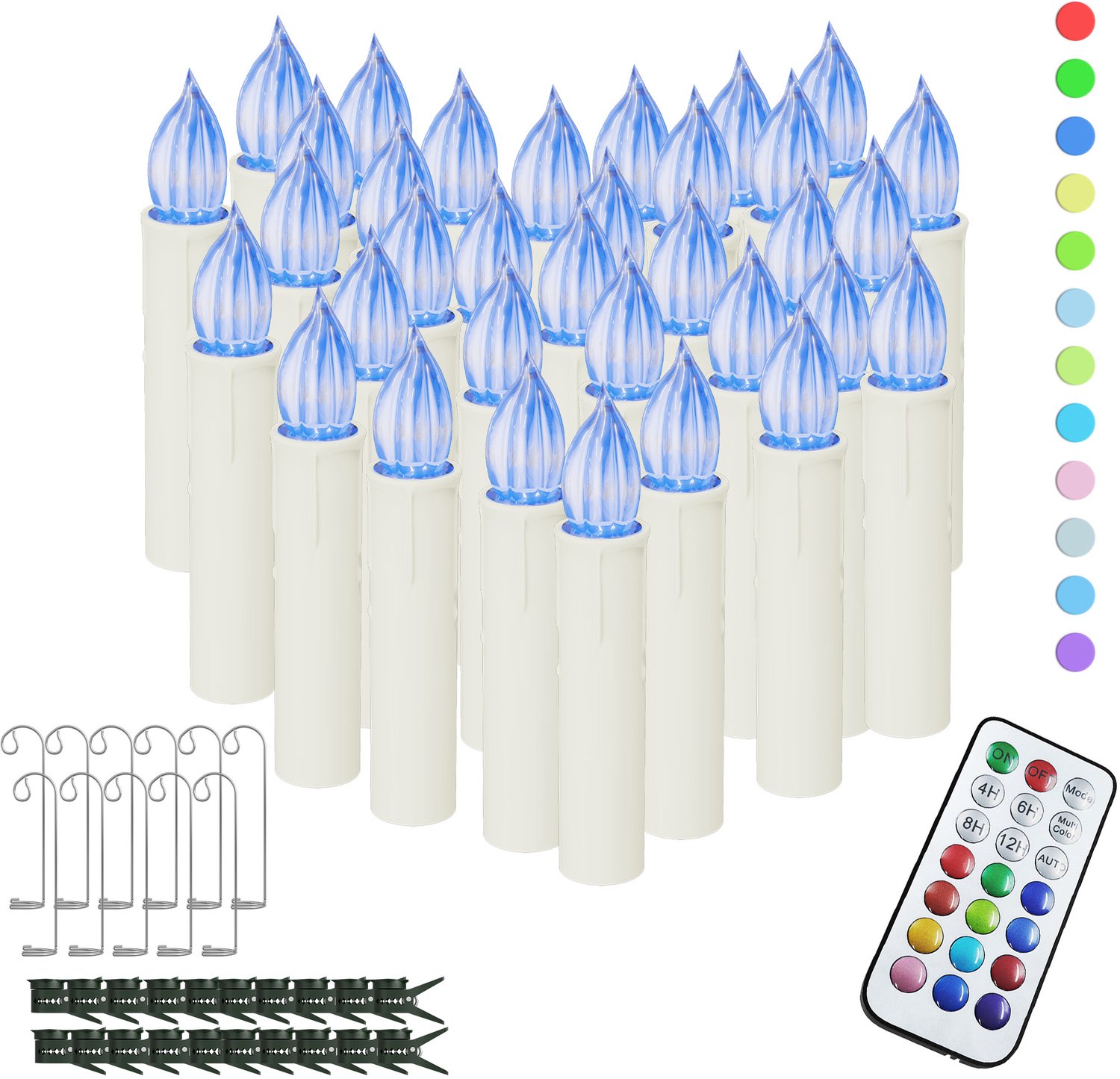NAIZY LED Kaarsen 30 Stuks - RGB Kleurwisselend - Kerstboomkaarsen met Clip - Timer & Afstandsbediening - IP44 - Zonder Batterijen - NAIZY Multicolour licht