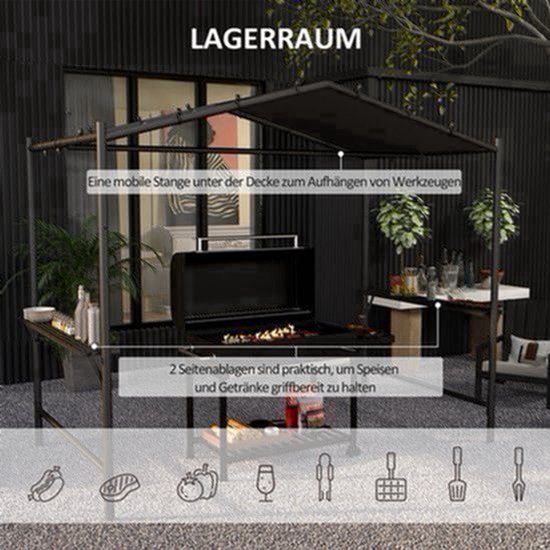 Grilltent – Barbecue Tent – Grill Overkapping – BBQ Schuilplaats – Weerbestendige BBQ Tent Donkergrijs – Ruim Formaat 277x149x230 cm – Waterafstotend Polyester — afbeelding 4