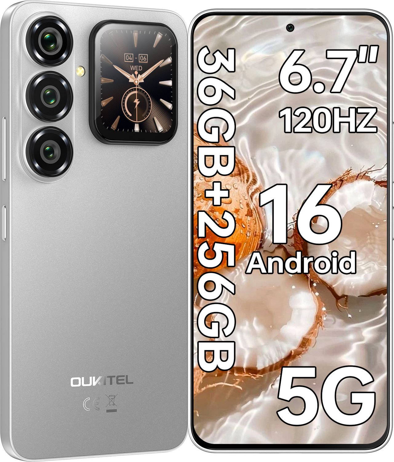 OUKITEL P2 PLUS 5G Smartphone 36GB RAM-256GB ROM-6.7 inch 120HZ FHD+-50MP Camera-Android16