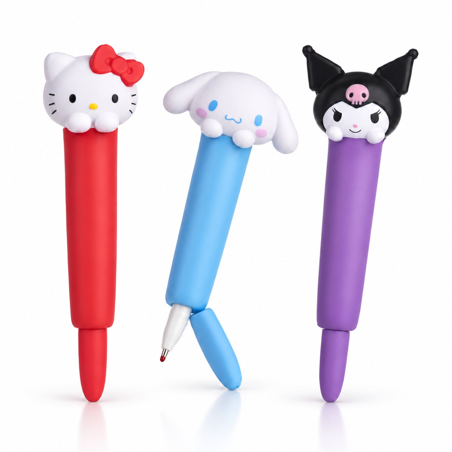 Hello Kitty Kuromi Cinnamoroll Gelpennen Set - Schoolpennen - Kawaii Kinderpennen - Schoolspullen - 3 Stuks - Squishy Pennen met 3D Figuren - Cadeau
