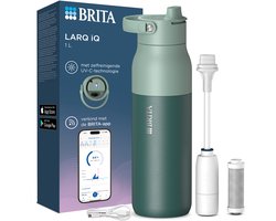 BRITA LARQ iQ Digitale Drinkfles - Groen - 1000ml - Slimme RVS waterfles met app voor live-tracking en motivatie, actieve koolstofwaterfilter & UV-C - neutraliseert 99.99% bacteriën, vermindert micro-onzuiverheden, PFAS & meer