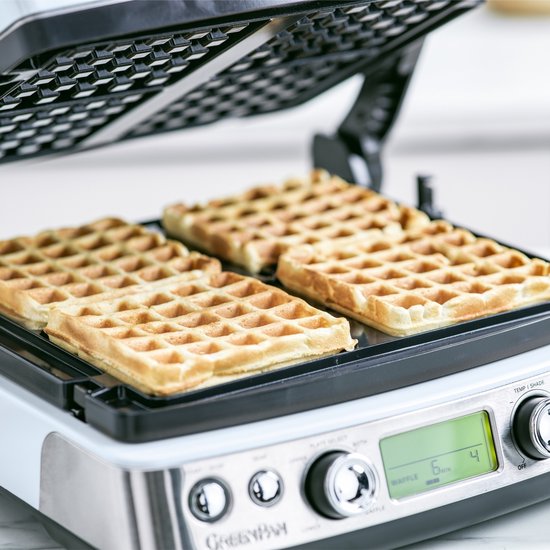 GreenPan Elite Contact Grill - PFAS-vrije antikleeflaag - LCD-display - Antislip - Vermogen: 2200 W - Koudgreep - Met extra wafelplaten - Blue haze — afbeelding 3