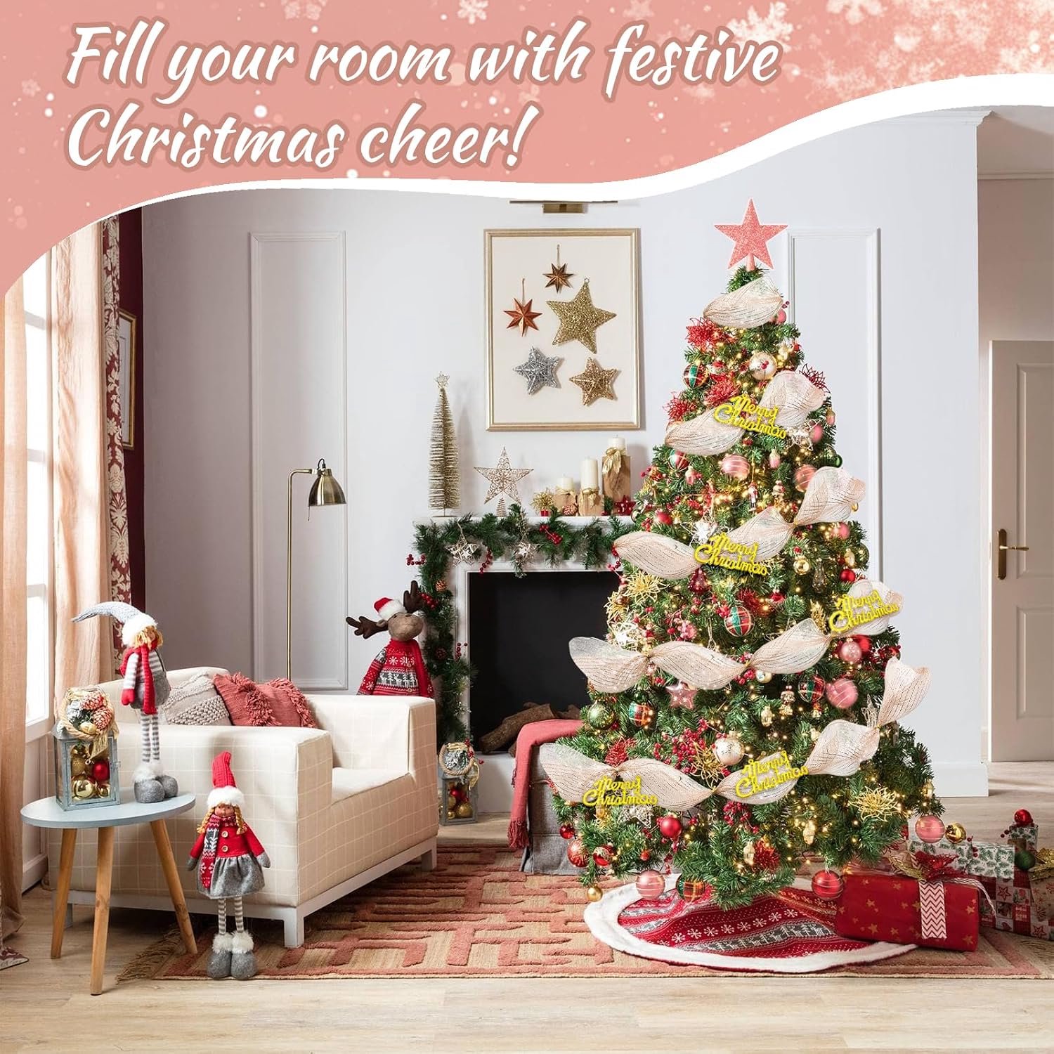 Kerstlint - 25 cm * 9,1 m - DIY kerstboom mesh rol scène lay-out - mesh lint - Kerstdecoratie - Kerst mesh lint rol - feestdecoratie - mesh lintrol - vaak gebruikt voor het versieren van slingers, kerstbomen en geschenkverpakkingen - Rose goud – foto 7