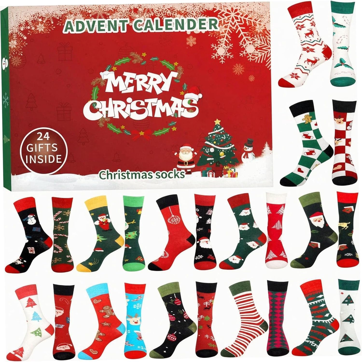 Sokken Adventskalender Kinderen - Adventskalender 2026 - Adventskalender - Kerstsokken Adventskalender 24 Dagen - Unisex Sokken Set Multi-kleur - Kerst Cadeau - Comfortabel en Warm - Random Kleuren - Kerst Aftelkalender - Multicolor