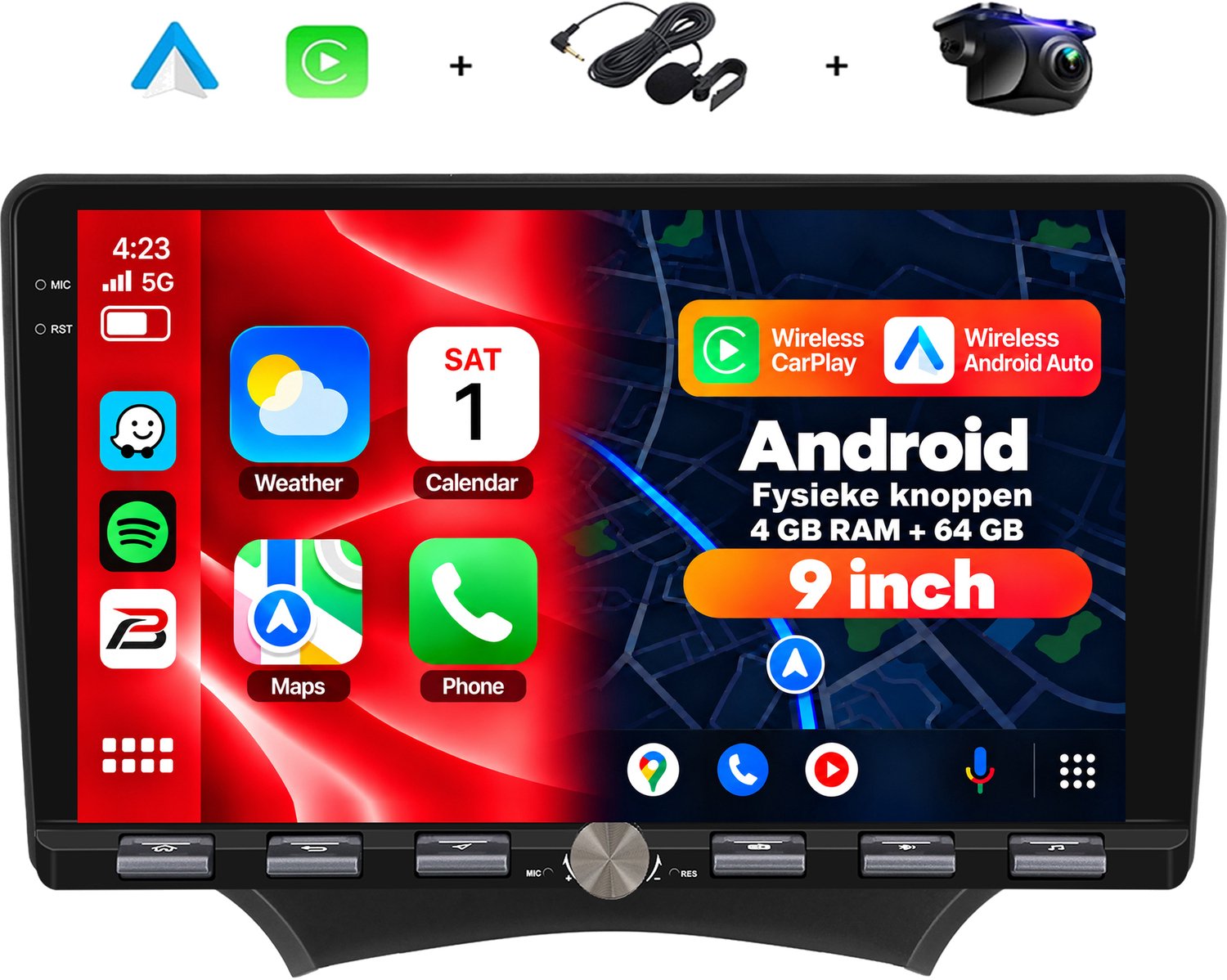Boscer 2 Din Autoradio - Geschikt voor Ford Ka (2008-2014) - Draadloos Apple CarPlay & Android Auto - Vernieuwd Bedieningspaneel - 9 Inch HD Touchscreen - Android 15 - 4+64GB - WiFi, Bluetooth & USB - Camera & Microfoon