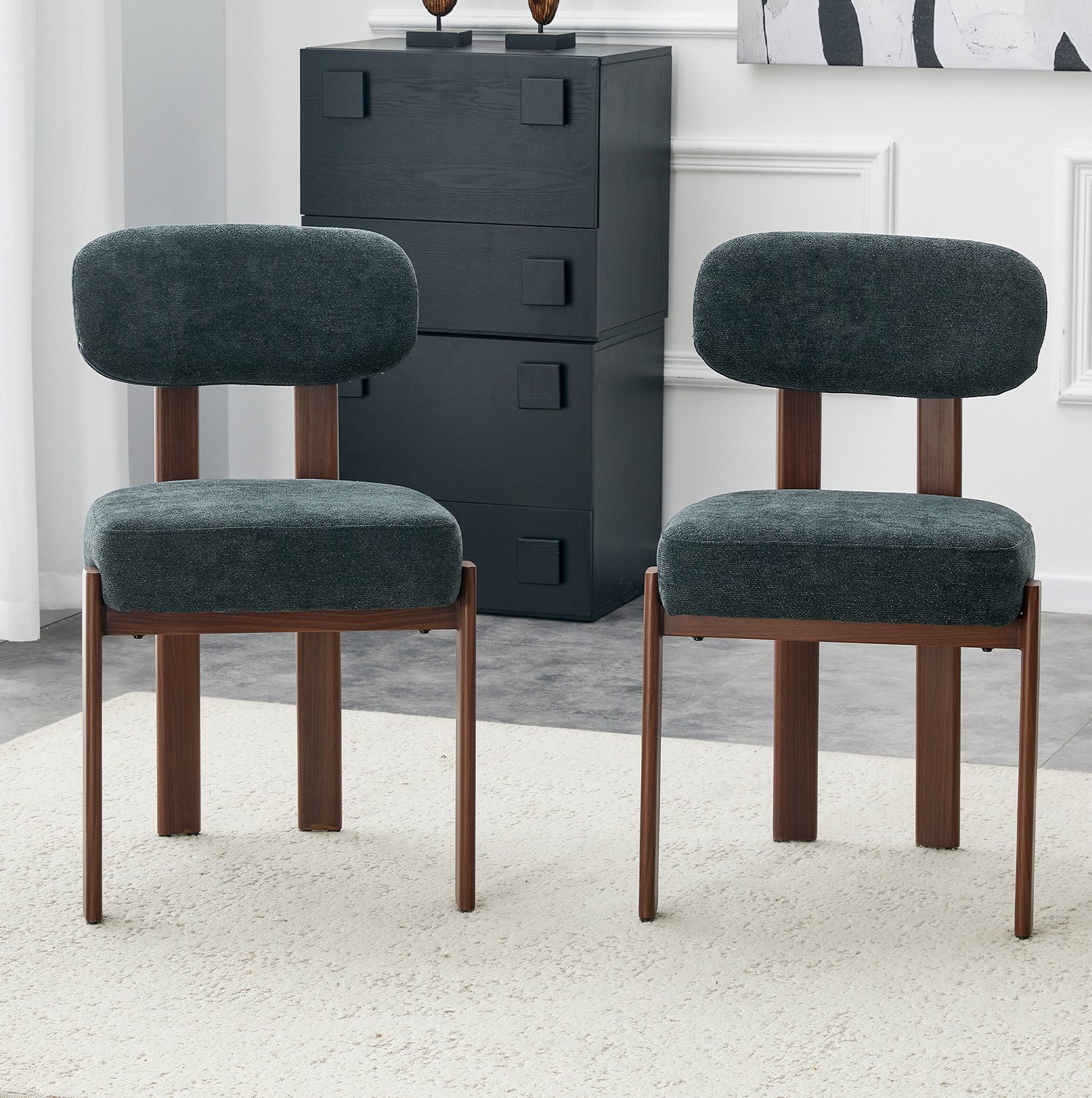 CHICFURN Eetkamerstoel - Gewatteerd - Metalen frame - Zwart Donkergroen