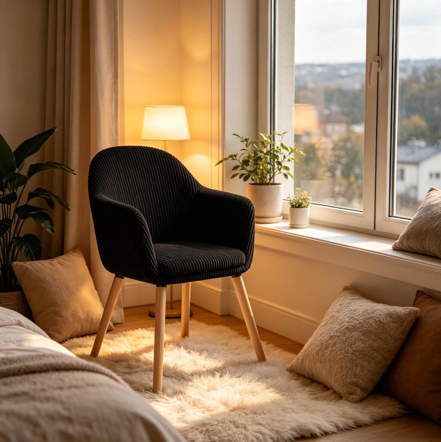 CHICFURN Eetkamerstoel - Met armleuningen - Houten poten - Zwart