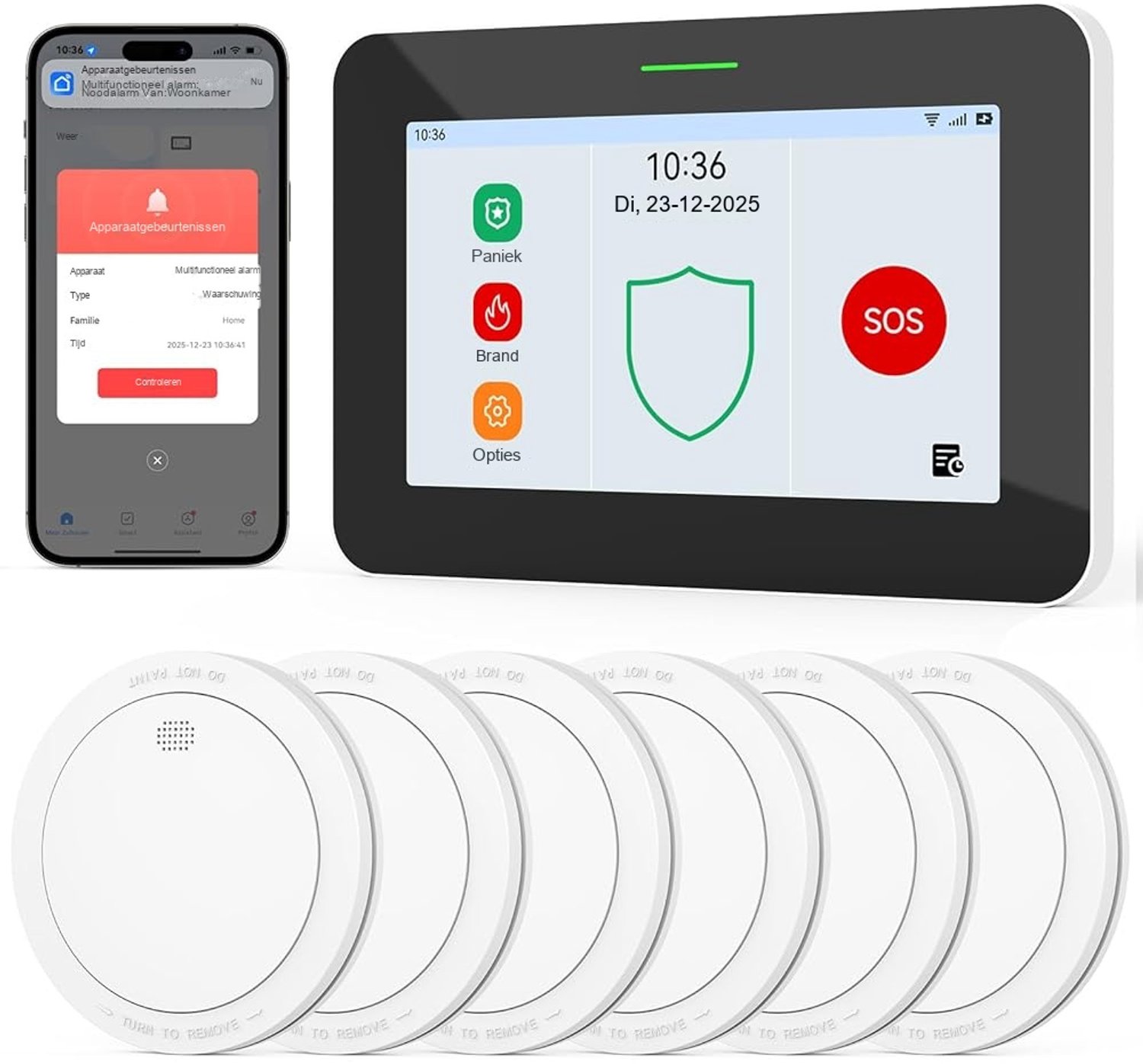 CPVAN Draadloos Brandalarm Systeem - Rookmelders 10 jaar - met 7 inch Slimme Touchscreen - WiFi & GSM - 110dB Sirene - EN14604 Beveiliging - CP10PRO+6SD01