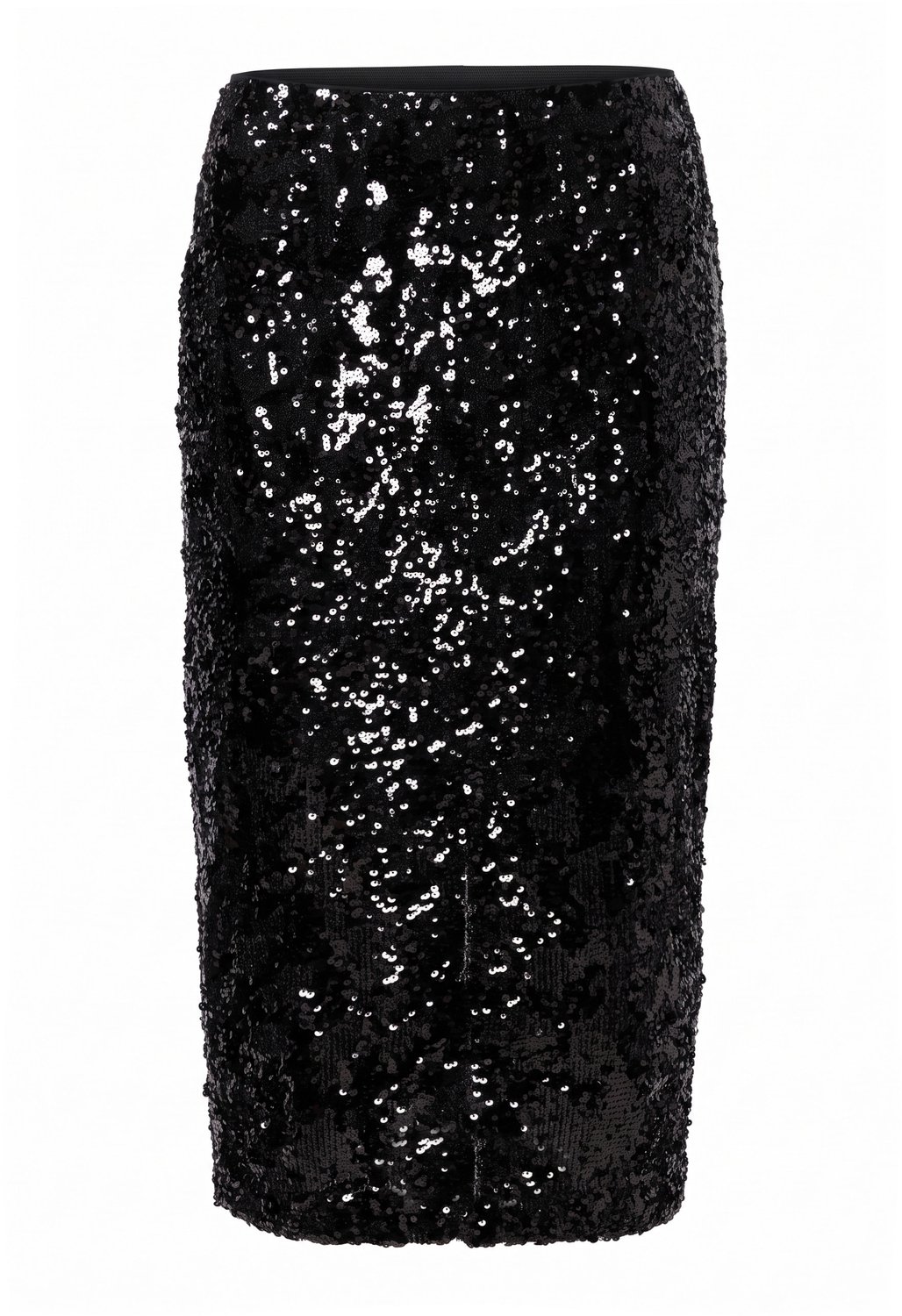 Ulla Popken - Dames - Paillettenrok slim fit maxi-lengte achtersplit - Zwart - Maat 46