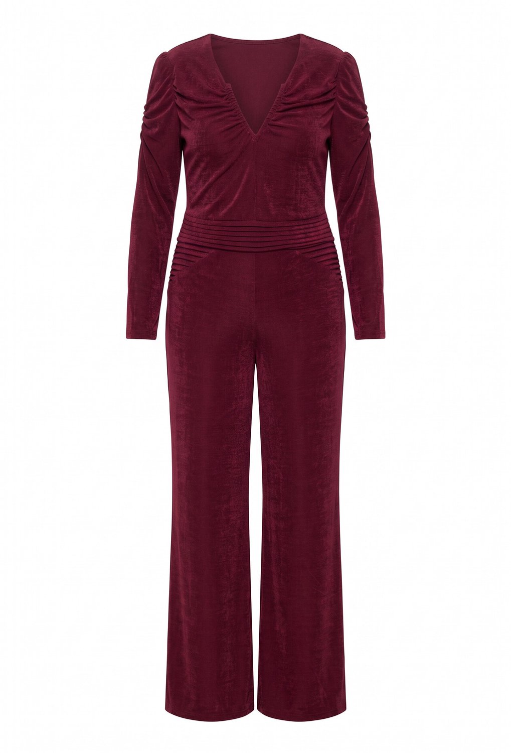 Ulla Popken - Dames - Overall aansluitende top gedrapeerde V-hals lange mouwen - Wijnrood - Maat 50+