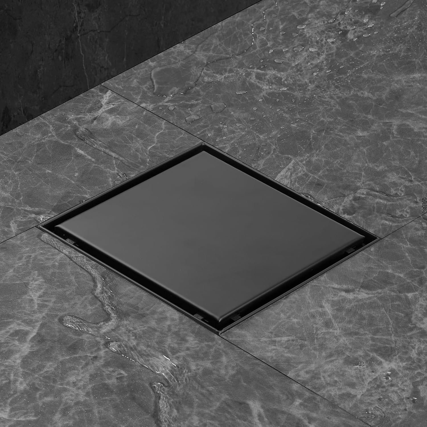 Doucheafvoer 20x20cm - roestvrij staal zwart - geurstop en haarzeef - efficiënte waterafvoer - Vemera