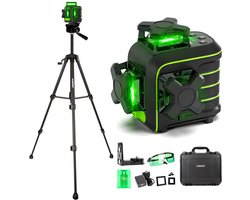 Huepar 3D Kruislijnlaser met Statief – 3×360° Zelfnivellerend – Valbestendig tot 1,5 Meter – Groene Lijnlaser – USB-C Oplaadbaar – IP54 – Pulsmodus – Magnetische Beugel & Hardcase – U03CG