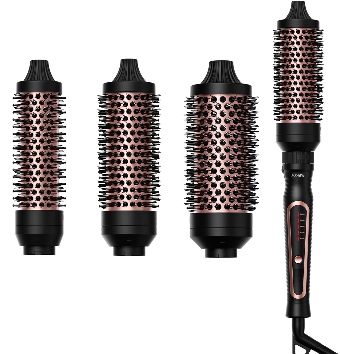 Warmteborstel Set – 3 Opzetstukken – 5 Temperatuurstanden – Ionentechnologie – Voor Krullen en Volume