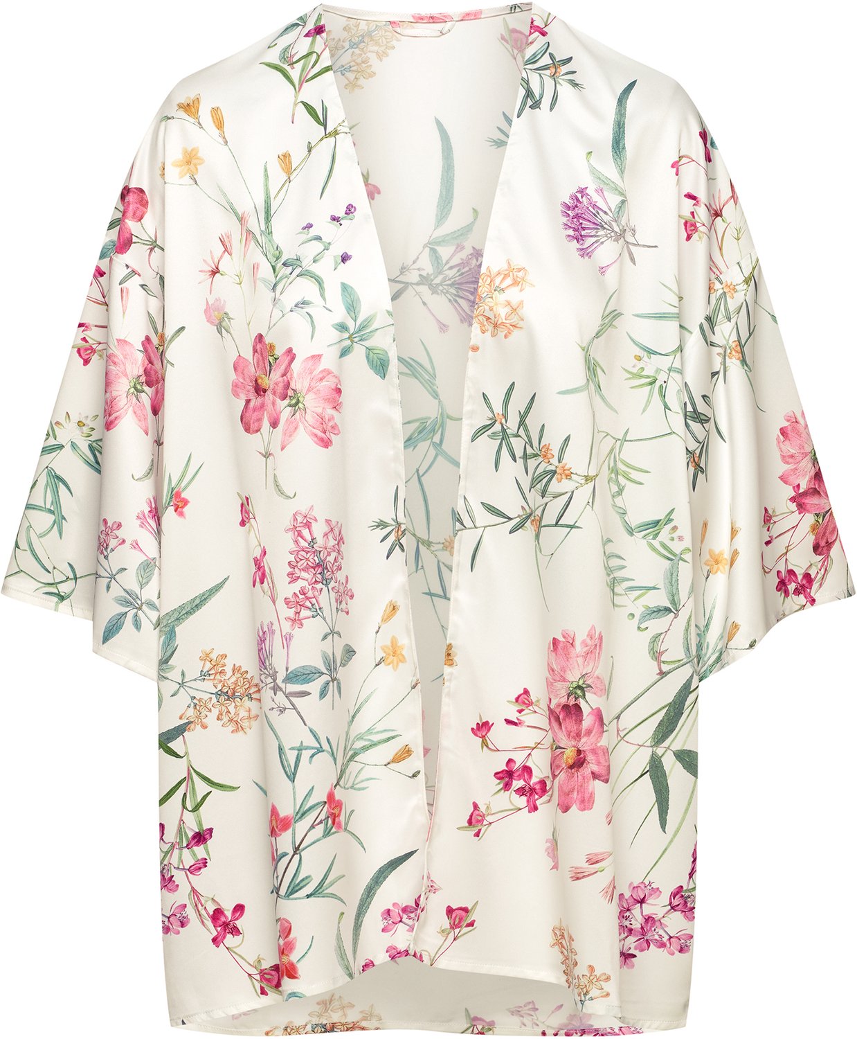 ESOTIQ Dare - Satijnen Damesbadjas - Bloemenprint - Kort Wit;Crème