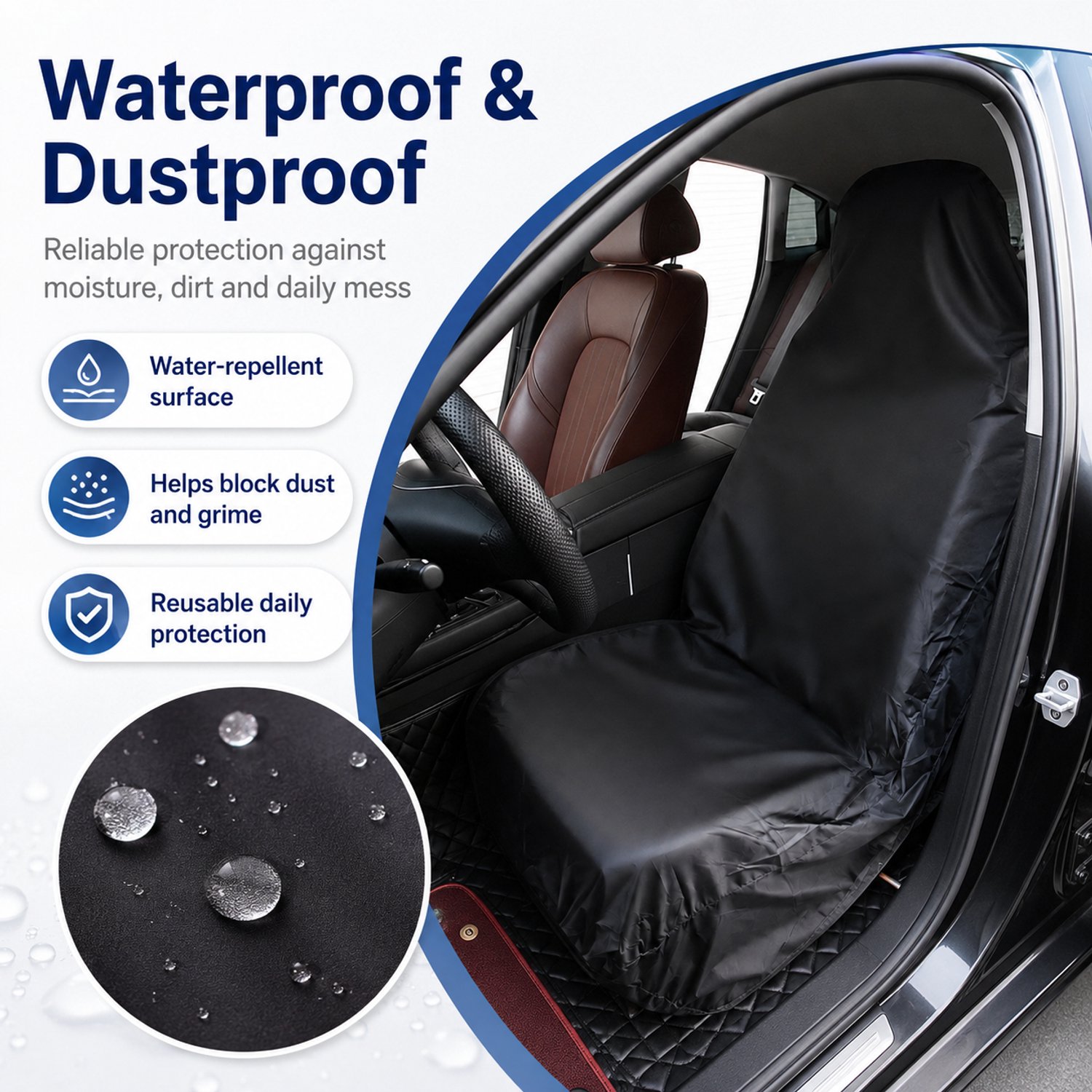 Autostoelhoes Auto - Universele Stoelhoes - Waterafstotende Beschermhoes - 180 x 60 cm - Voorstoel - Zwart – foto 6