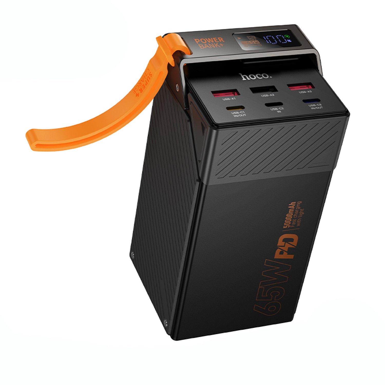 Hoco Powerbank 50000 mAh - Zwart - 65W PD Snellader met 2x USB-C en 3x USB-A - Geschikt voor Laptops, Smartphones en Tablets - LED-indicator