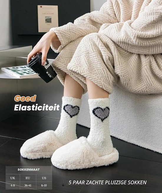 5 Pack Fluffy Huissokken - Warme Fleece Sokken - Huissokken Dames - Gevoerde Sokken - Slaapsokken - Dikke - cadeau voor verjaardagen, Kerstmis, Valentijnsdag, Moederdag en Nieuwjaar — cadeau in Mode & Accessoires - foto 2