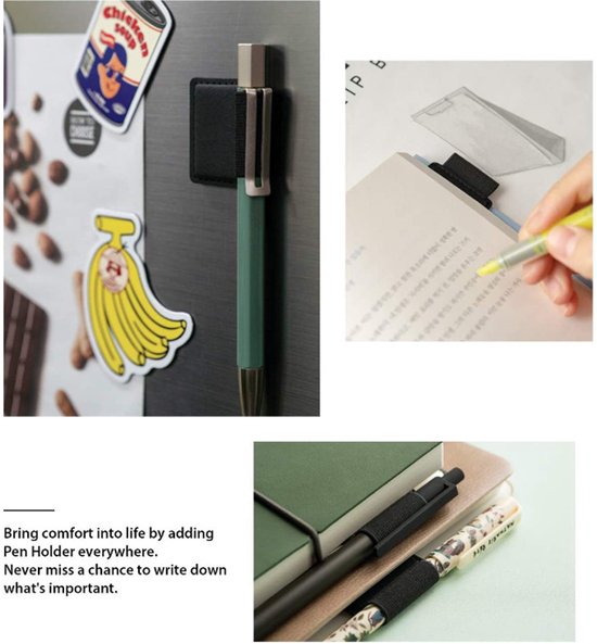Klevende Penhouder 4-Pack Zwart– Geschikt voor Apple Pencil, dagboeken, notitieboeken, enz. – Duurzame, elastische penlus van PU-leer met zelfklevende 3M-achterzijde. — afbeelding 5