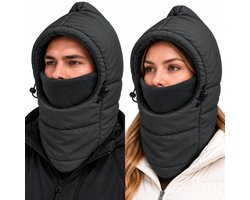 Balaclava Wintermuts Unisex – Geschikt voor Gemiddelde Gezichtsomvang - Warme Bivakmuts met Fleecevoering – Waterafstotend – Gezichtsmasker en Nekwarmer – Heren en Dames – Zwart
