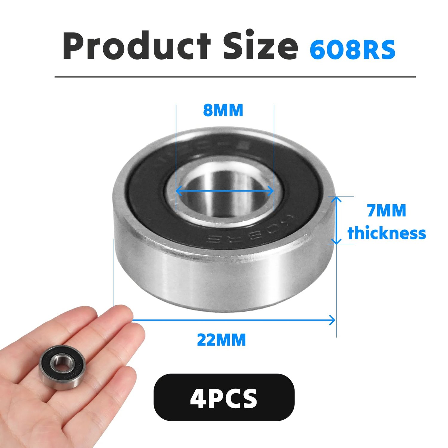 Kogellagers 608RS 8 x 22 x 7 mm wrijvingsvrij 608 2RS voor skateboard elektrisch longboard afgeschermde kogellagers