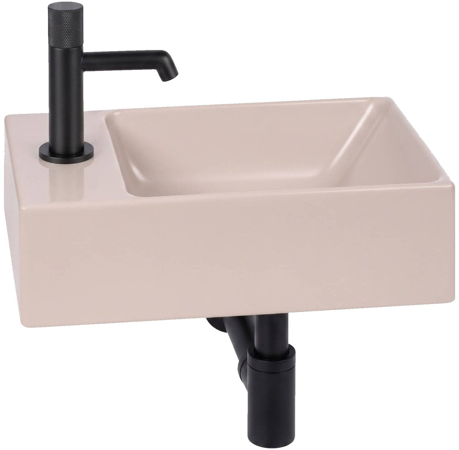 Ben Stelvio fonteinset mat beige keramiek incl. Engraved Cross mat zwarte kraan links