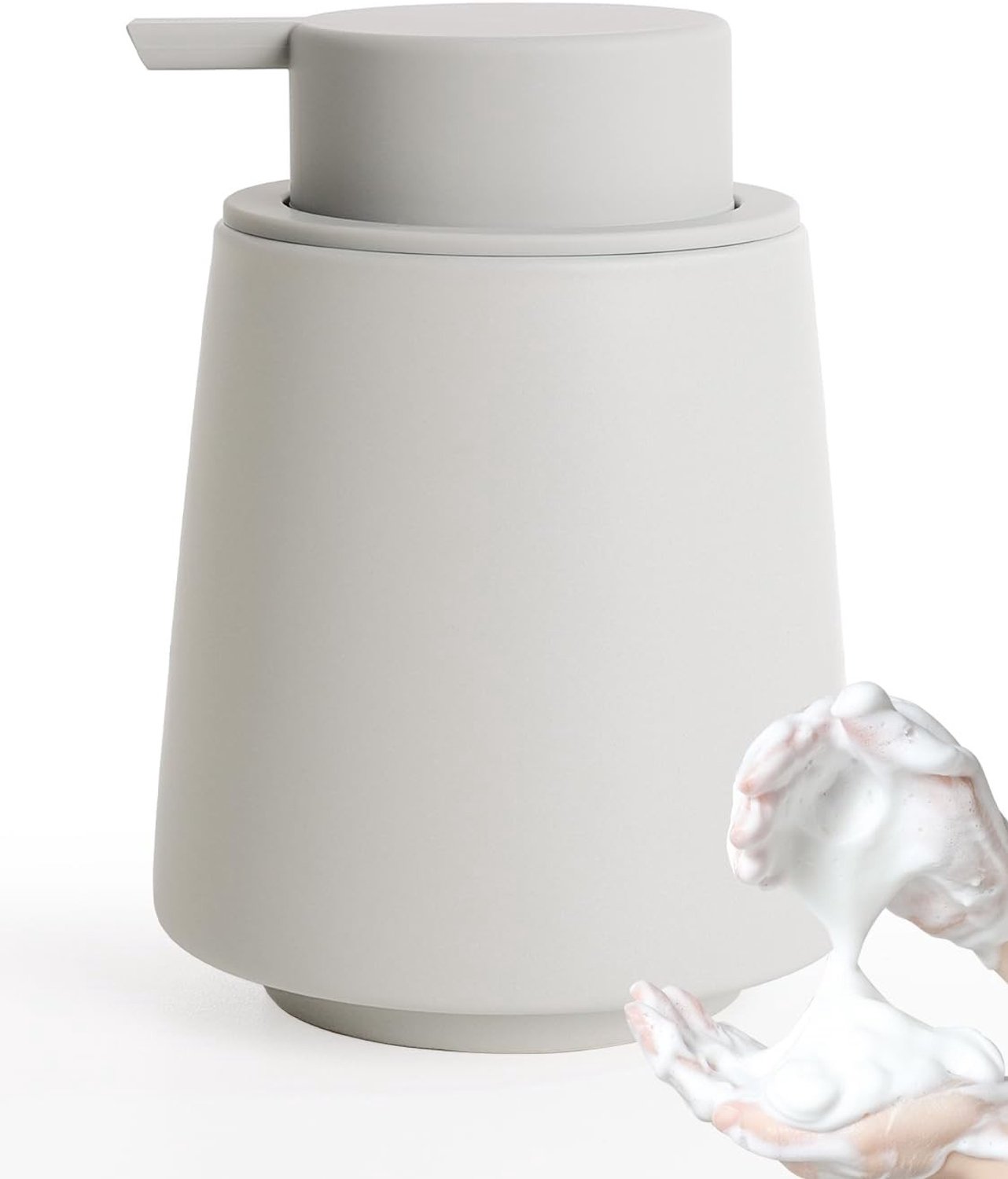 Grijze Foam Zeepdispenser van 400ml voor Keuken en Badkamer, Navulbare Keramische Dispenser met Grote Pomp, Ideaal voor Vaatwasmiddel en Handzeep