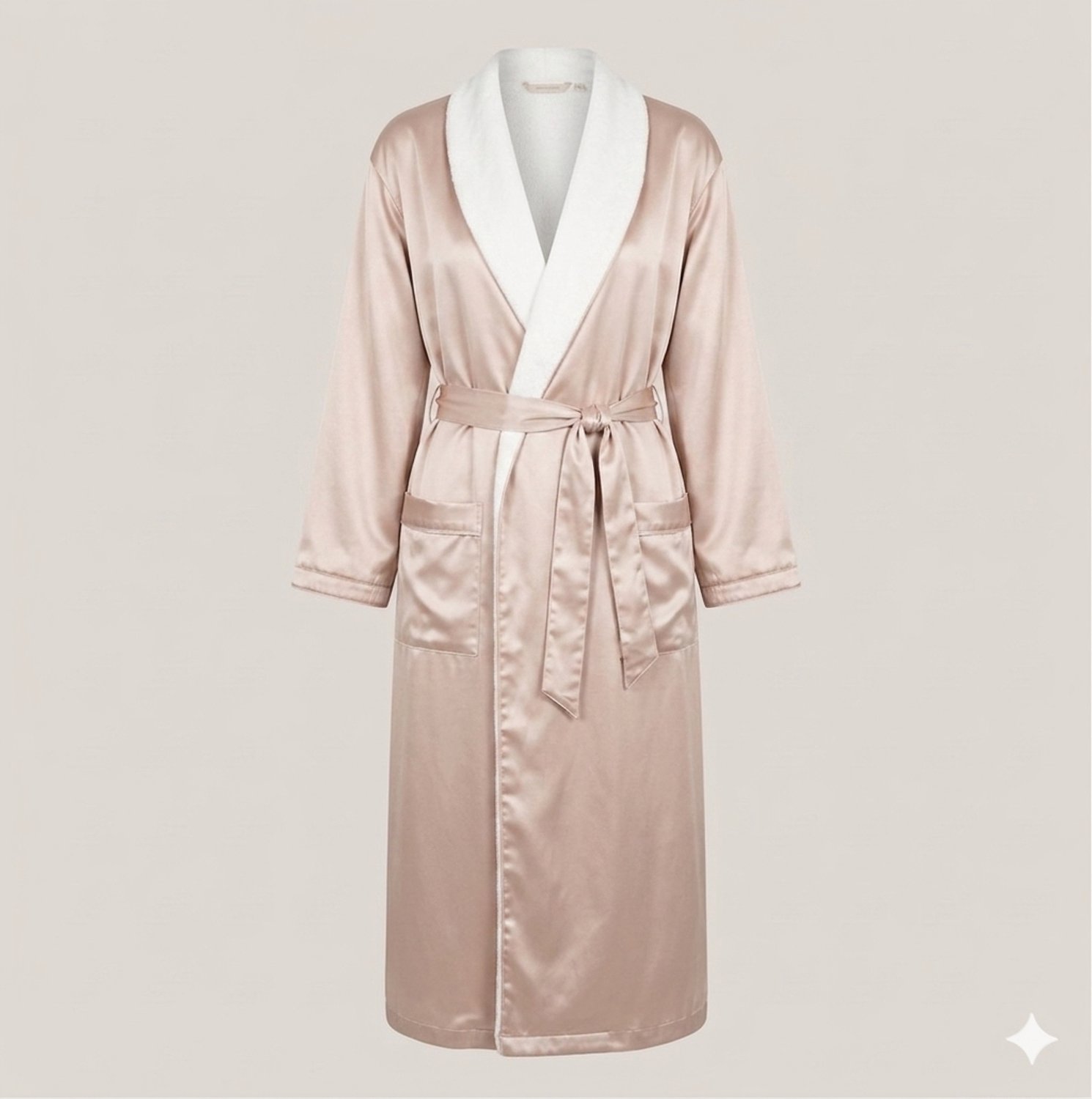 Kimomi - Satijnen dames Badjas – Luxe Kimono satijn – sauna badjas – fleece - satijn - creme - champagne - beige - Maat S/M – Badjas/Ochtendjas - cadeau vrouw