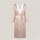 Kimomi - Satijnen dames Badjas – Luxe Kimono satijn – sauna badjas – fleece - satijn - creme - champagne - beige - Maat S/M – Badjas/Ochtendjas - cadeau vrouw