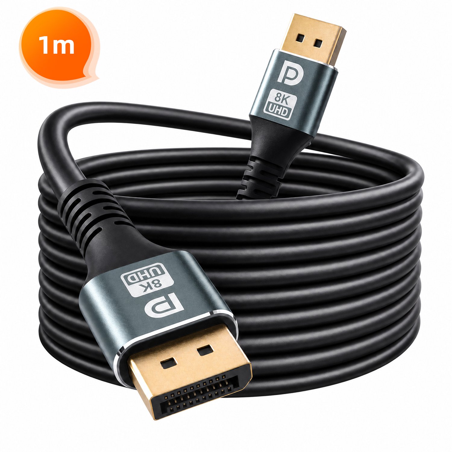 Rayofi DisplayPort kabel - 8K 60Hz - 4K 144Hz - 32,4 Gbps - DisplayPort 1.4 - DisplayPort naar DisplayPort - DP-kabel - 1 meter - zwart
