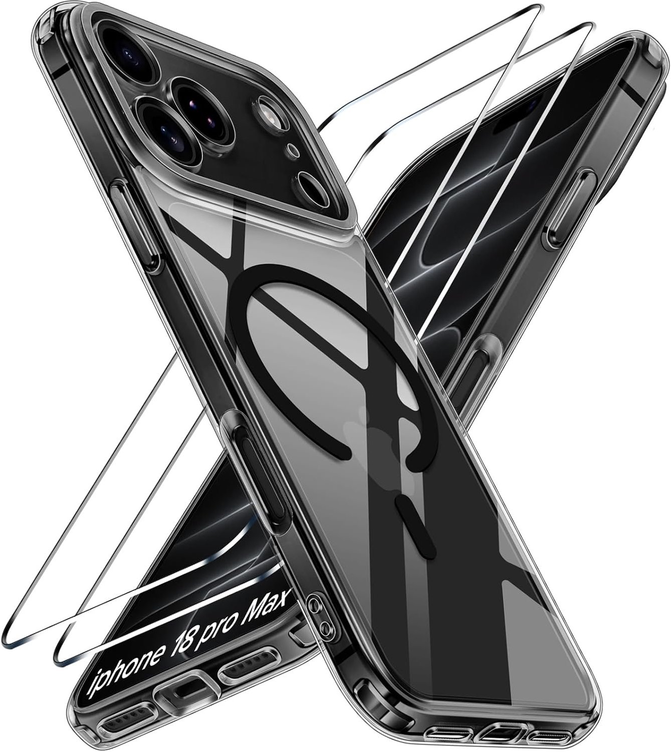 Zandarix Hoesje Geschikt voor Apple iPhone 18 Pro Max - Back Cover Hoesje - Geschikt voor Mag - Polycarbonaat - 2 Screenprotector - Militaire Bescherming - Transparante Bumper - Zwart