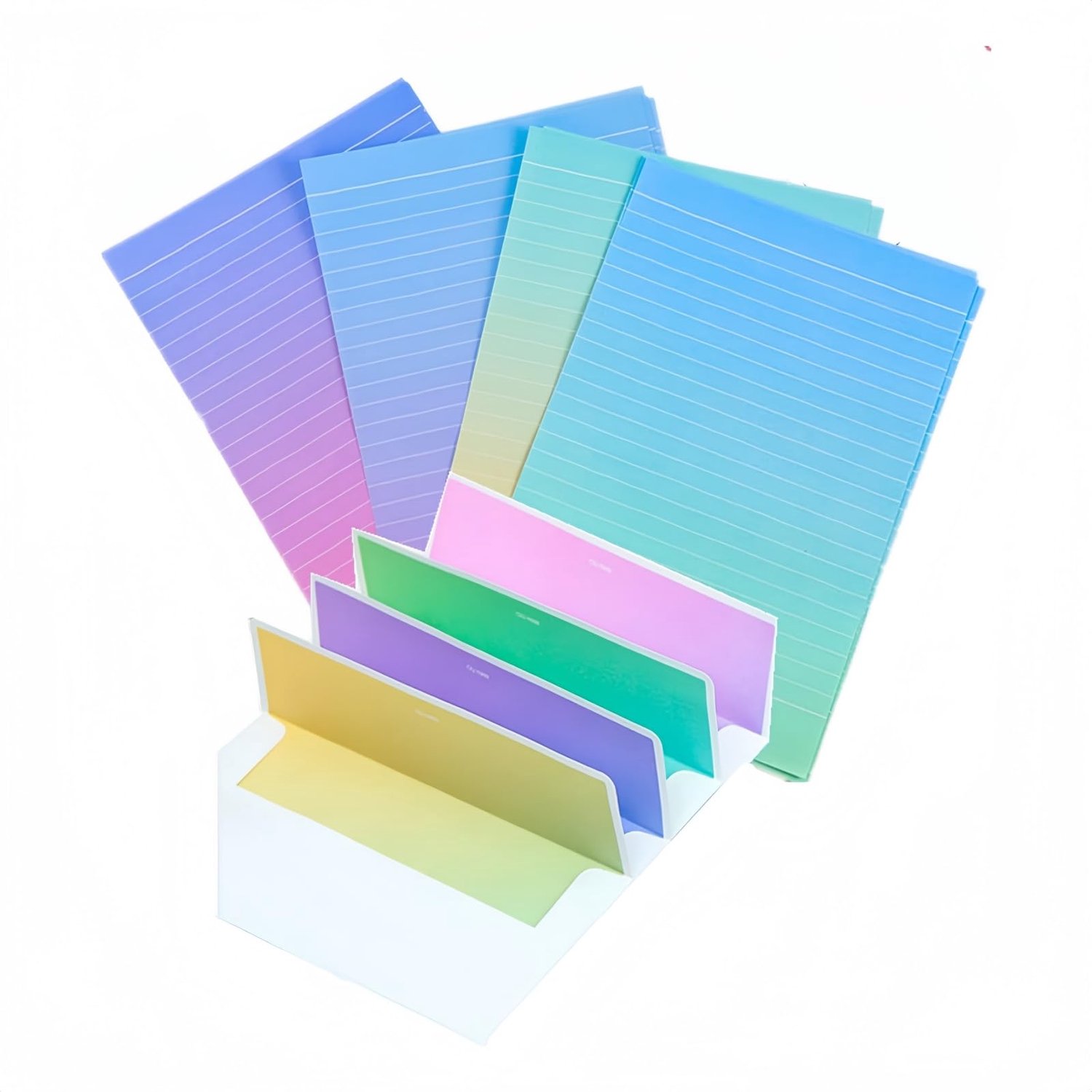 Briefpapier set 48 kleuren - 32 vellen (8 1/4 x 5 1/2 inch) - met enveloppen en zegelstickers - perfect voor brieven - Luxento