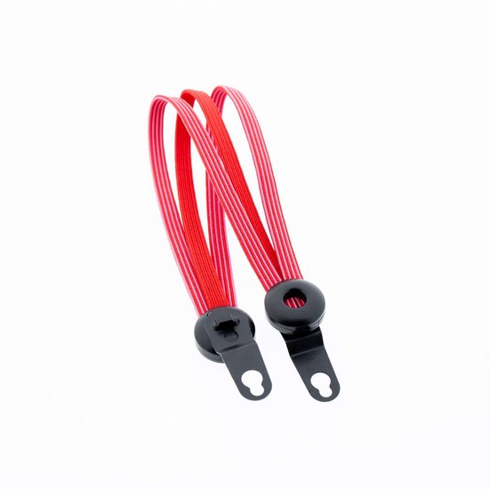 Rode en roze Widek Triobinder snelbinders met zwarte bevestigingshaken voor kinderfietsen.