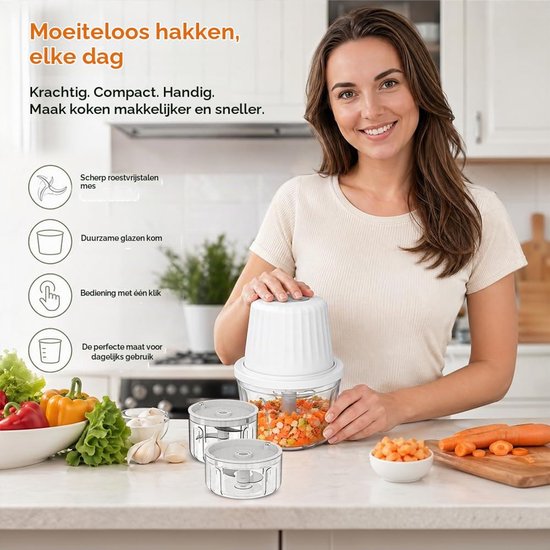 Elektrische keukenhakselaar, 400 ml, draadloze uiensnijder, met USB-oplading, groentesnijder, mini-keukenmachine voor vlees, noten, fruit, uien — afbeelding 3