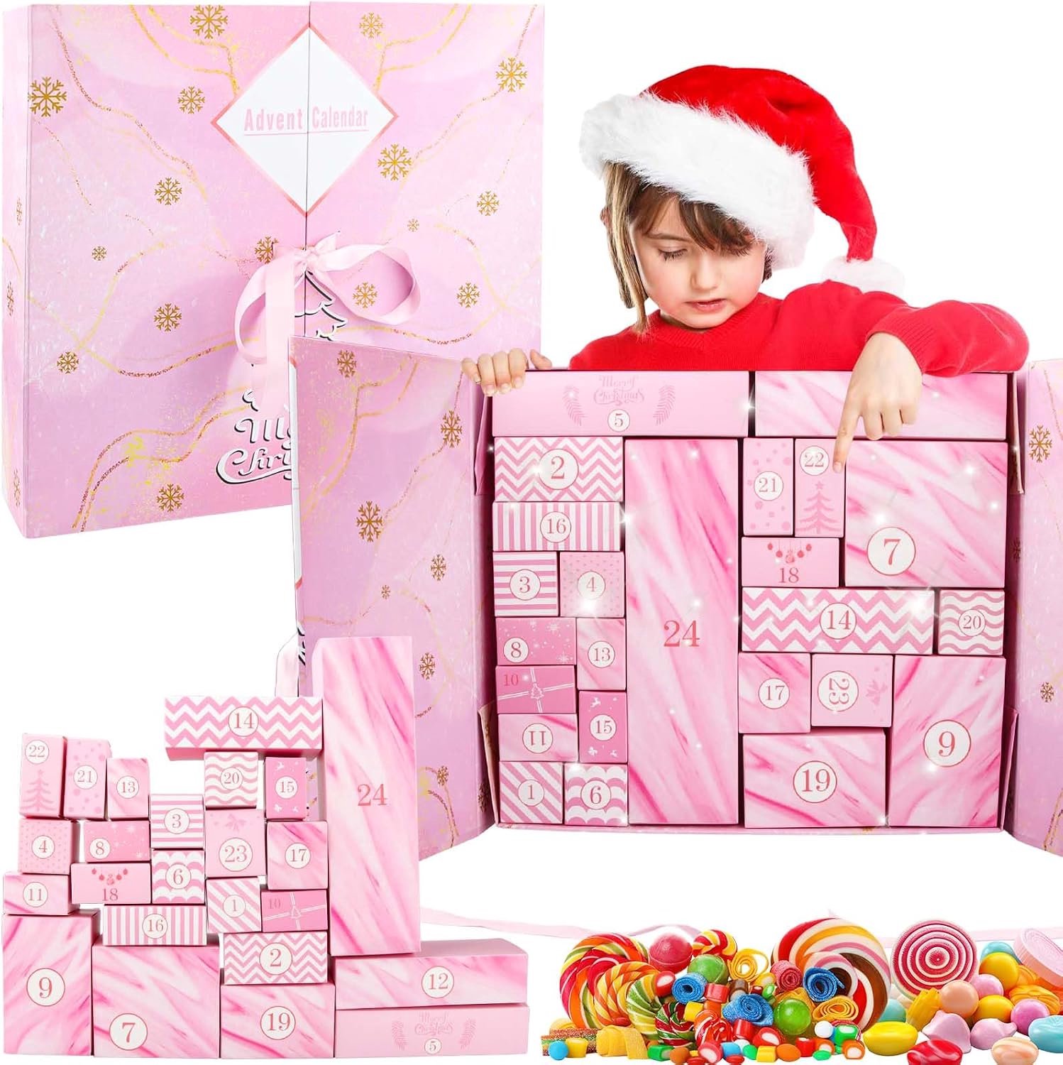 Lege Adventskalender 2026 - Doos Adventskalender - om te vullen Vrouw Adventskalender Kerstkalenders (Roze)