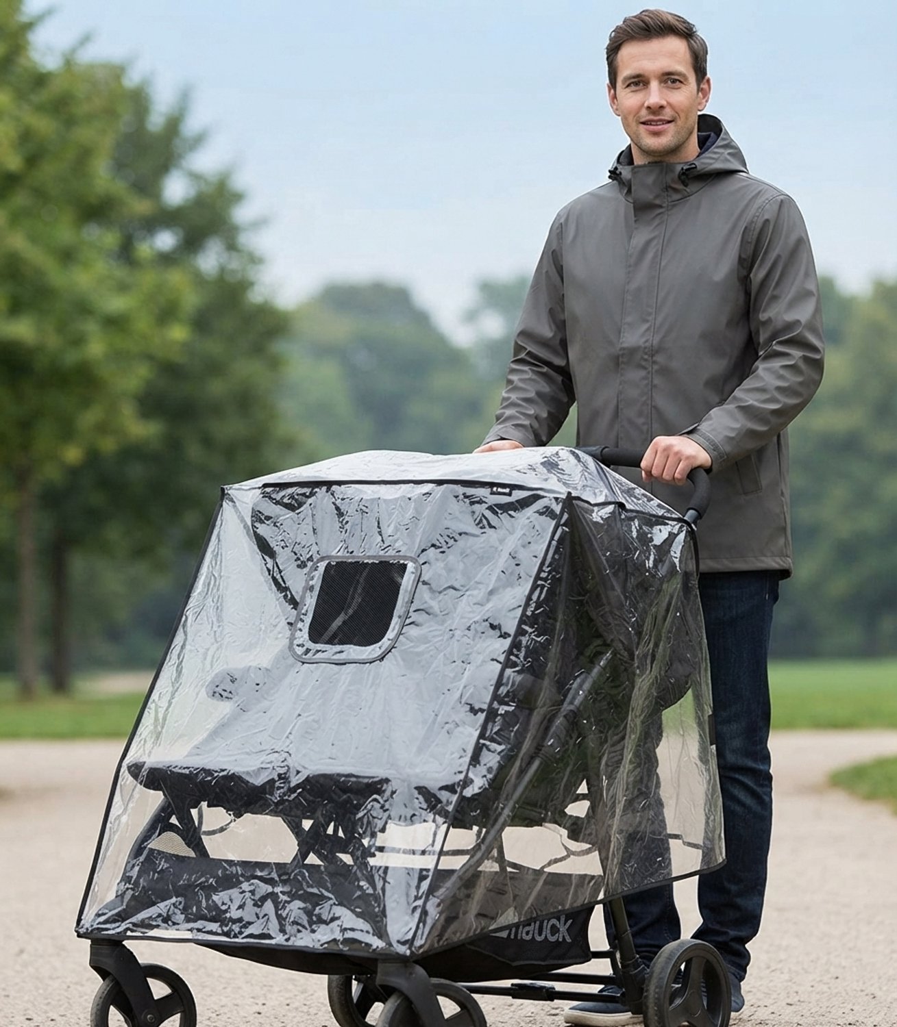 Livatto universele regenhoes voor duobuggy en dubbele kinderwagen, transparant met reflecterende rand en kijkvenster – foto 5