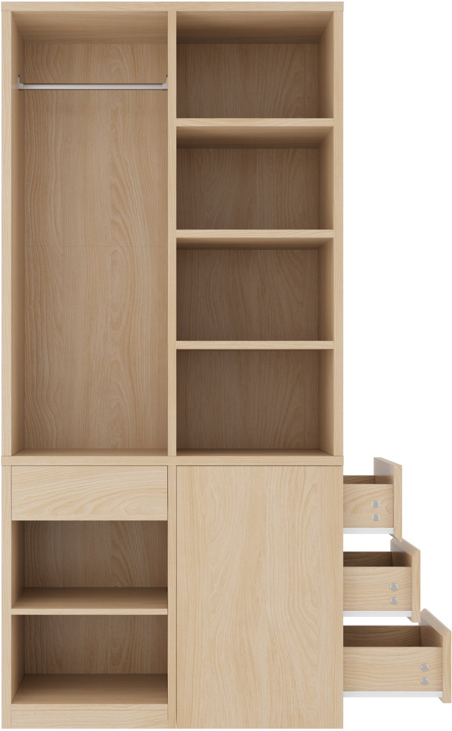 Open Kledingkast - 70 x 50 x 170 cm - Met Metalen Kledingroede, Legplanken En Lades - Houtkleur - MDF En Multiplex Voor De Slaapkamer