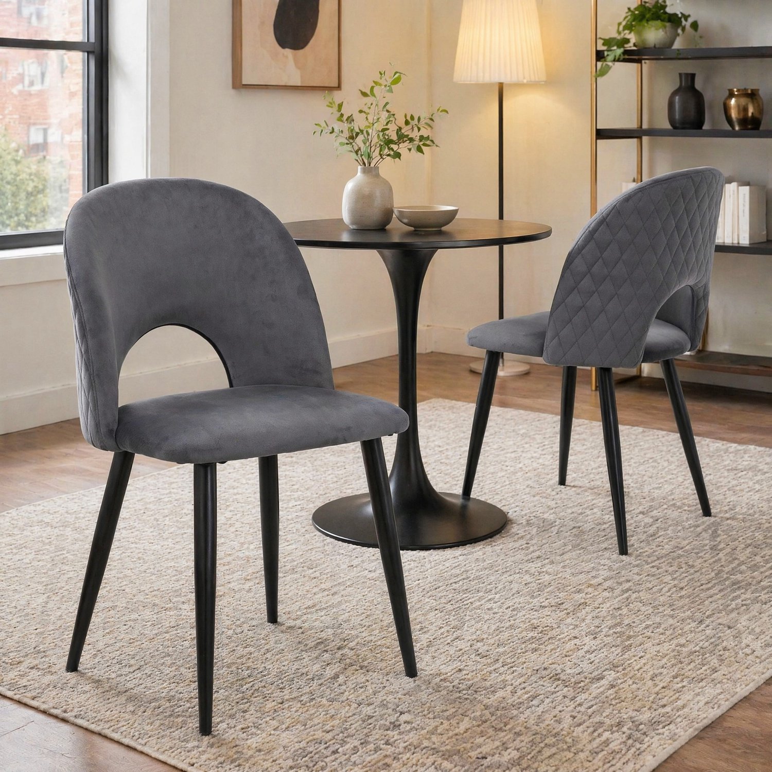 CHICFURN Eetkamerstoel set van 2 - Velvet - Metalen onderstel - Grijs
