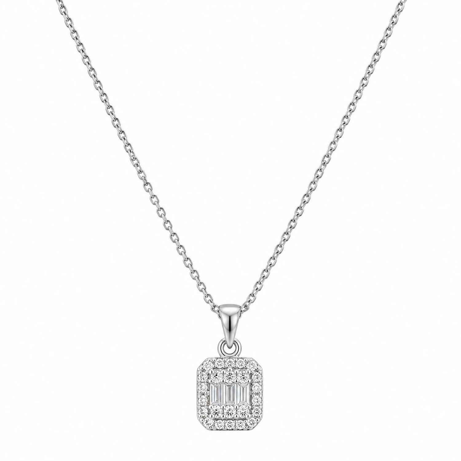 Witgouden ketting hanger halo Zirkonia 14 Karaats
