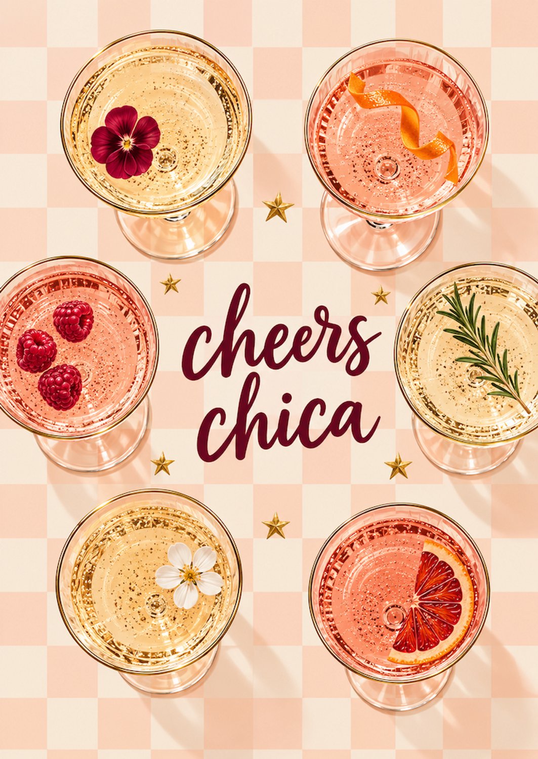 Cheers chica kaart met feestelijke glazen – A6 felicitatiekaart voor een vriendin