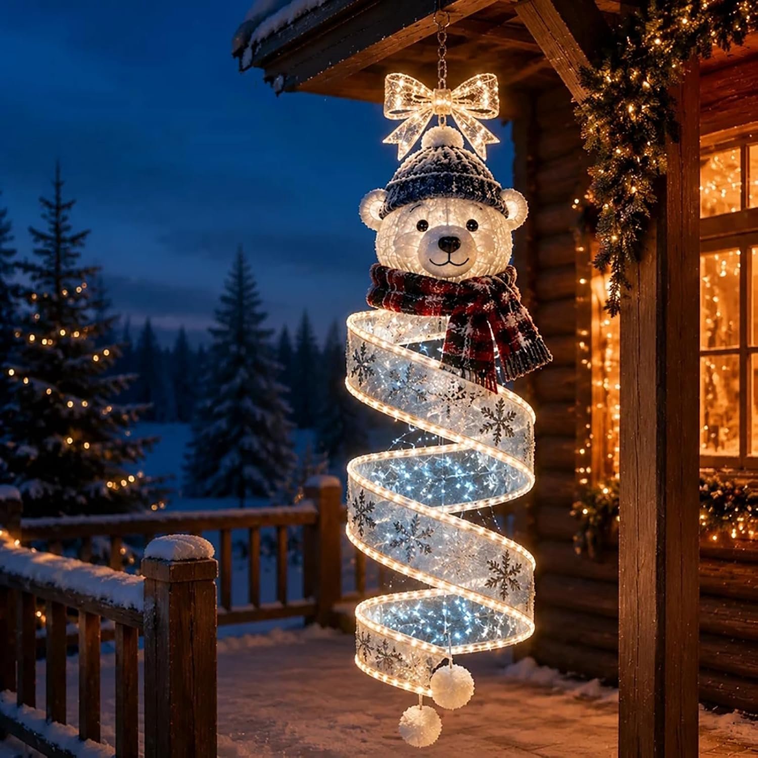 Kerstversiering - Christmas Magic Spiral Hangende LED Verlichting - Kerstdecoratie met Spiraalverlichting voor Voordeur, Entree en Buiten - Warm Wit - 1 stuk - Stijl B