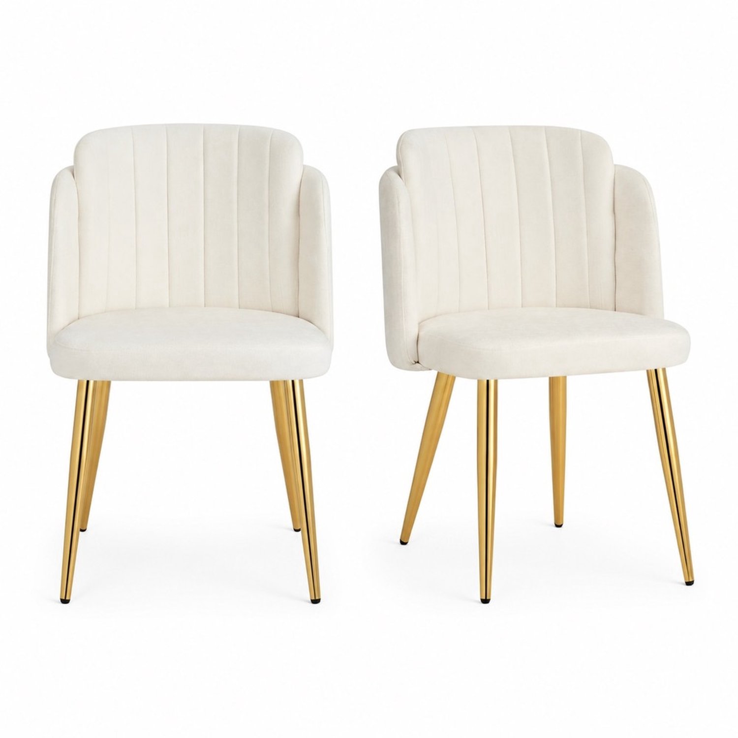 KOMHTOM 2 stuks moderne eetkamerstoelen, gestoffeerde stoelen met gebogen rugleuning en in hoogte verstelbare poten, goudkleurig frame, belastbaar tot 125 kg, voor eetkamer, keuken (wit)