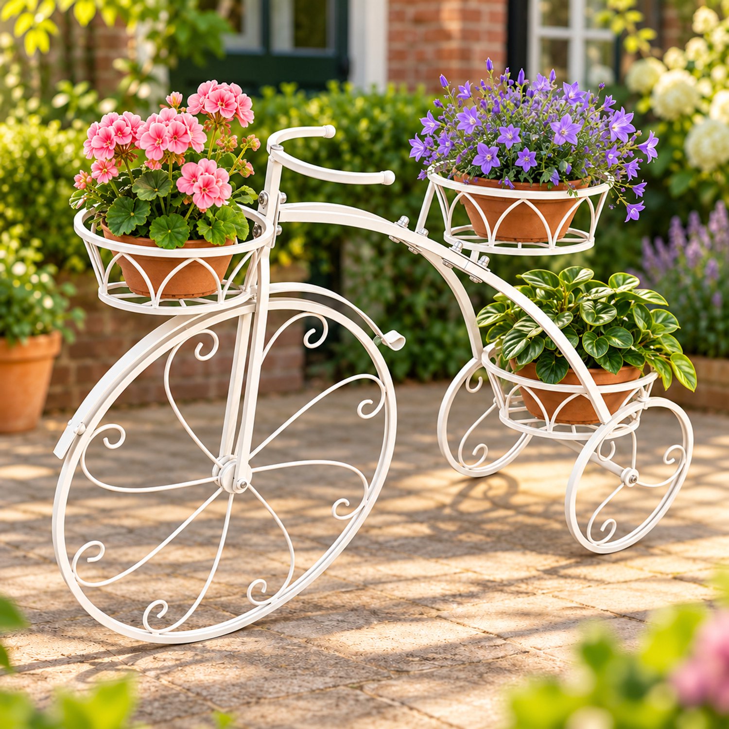 unho Plantenstandaard in Fietsvorm - 3 Plantenhouders - Metaal - Wit