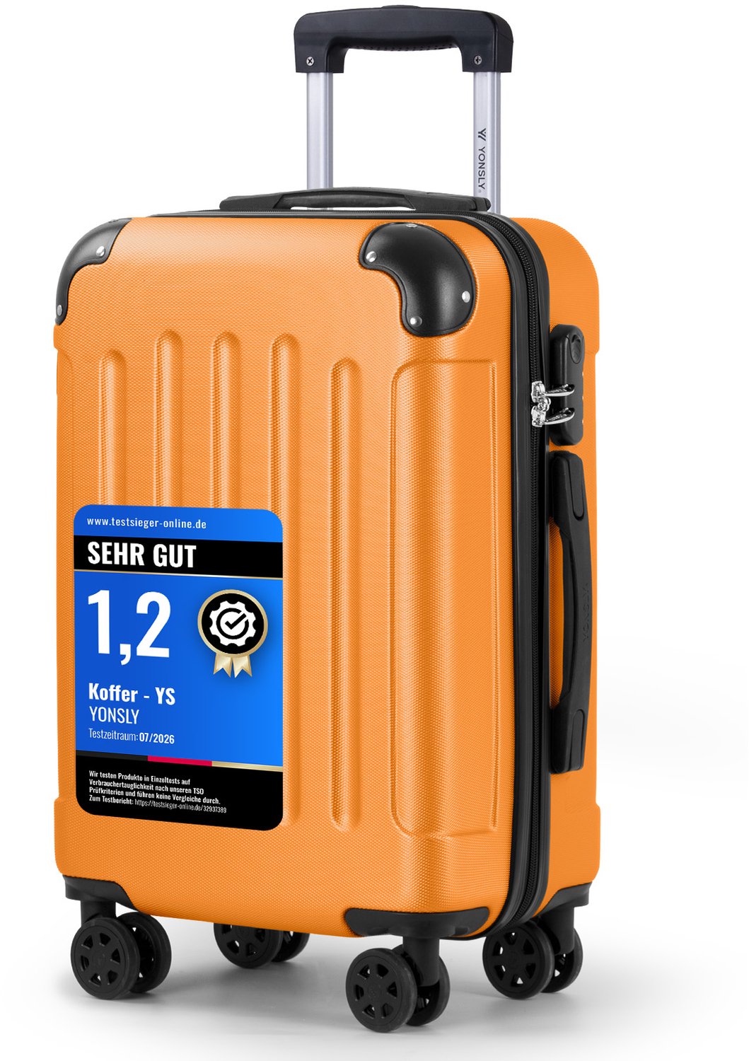 YONSLY Handbagage Koffer - 55cm - 40 L - Cijferslot- 360° Draaibare Wielen - Oranje