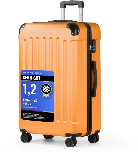 YONSLY Handbagage Koffer - 76 x 49 x 29 cm - 98 L - Cijferslot - 360° Draaibare Wielen - Grote Trolley - Oranje