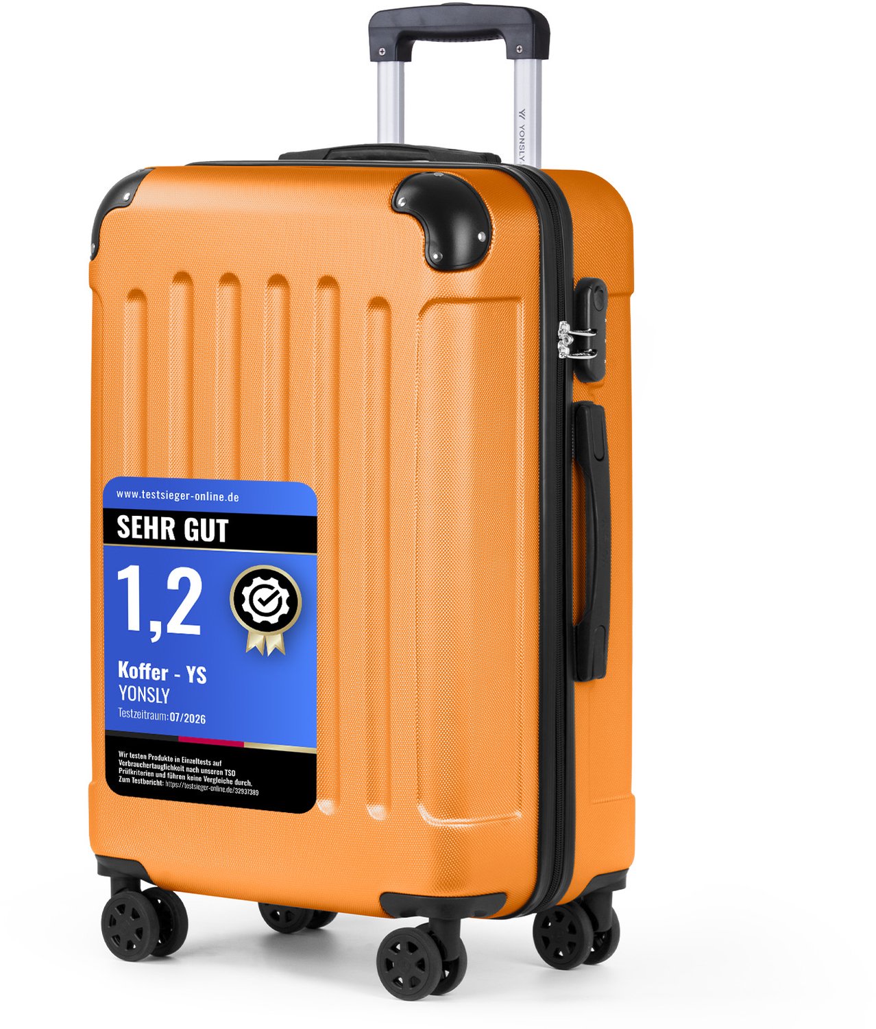 YONSLY Handbagage Koffer - 66cm - 66 L - Cijferslot- 360° Draaibare Wielen - Trolley- 66 x 43 x 26 cm - Oranje